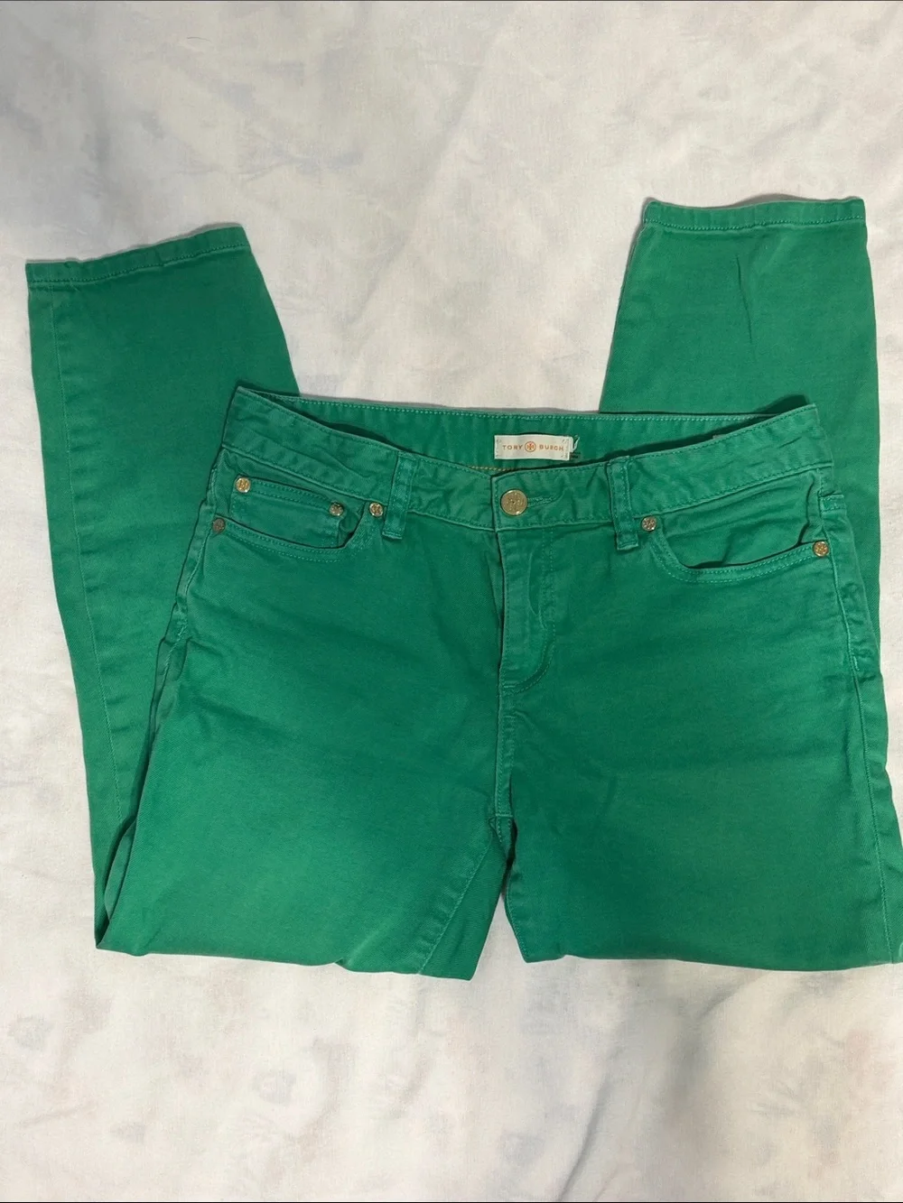 Tory Burch Bright Green Women's Cropped Skinny Jeans
